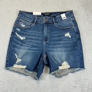 Judy Blue Shorts Womens 1XL Blue Raw Hem Distressed High Rise Stretch Denim